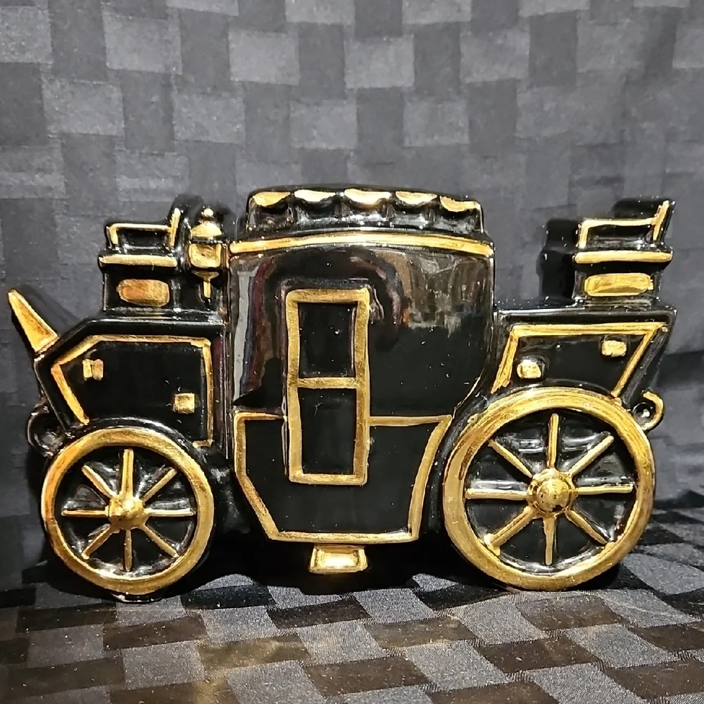 MCM Ceramic Black/Gold Stagecoach Lamp/Planter/Vase, Working & Functional